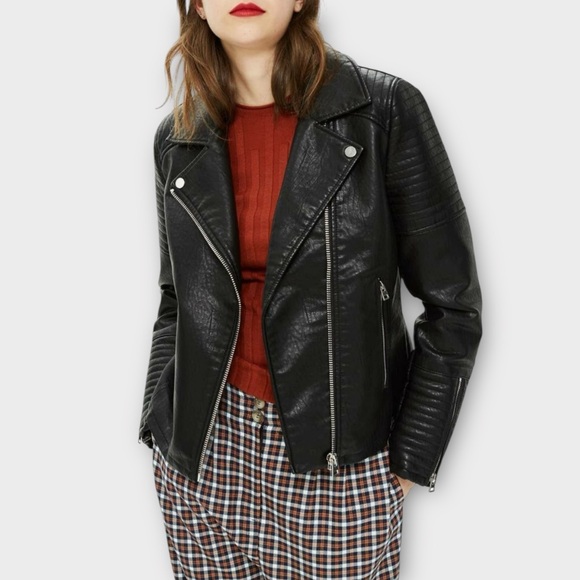 Topshop Rosa Biker Jacket Black Size 10 - Picture 2 of 15